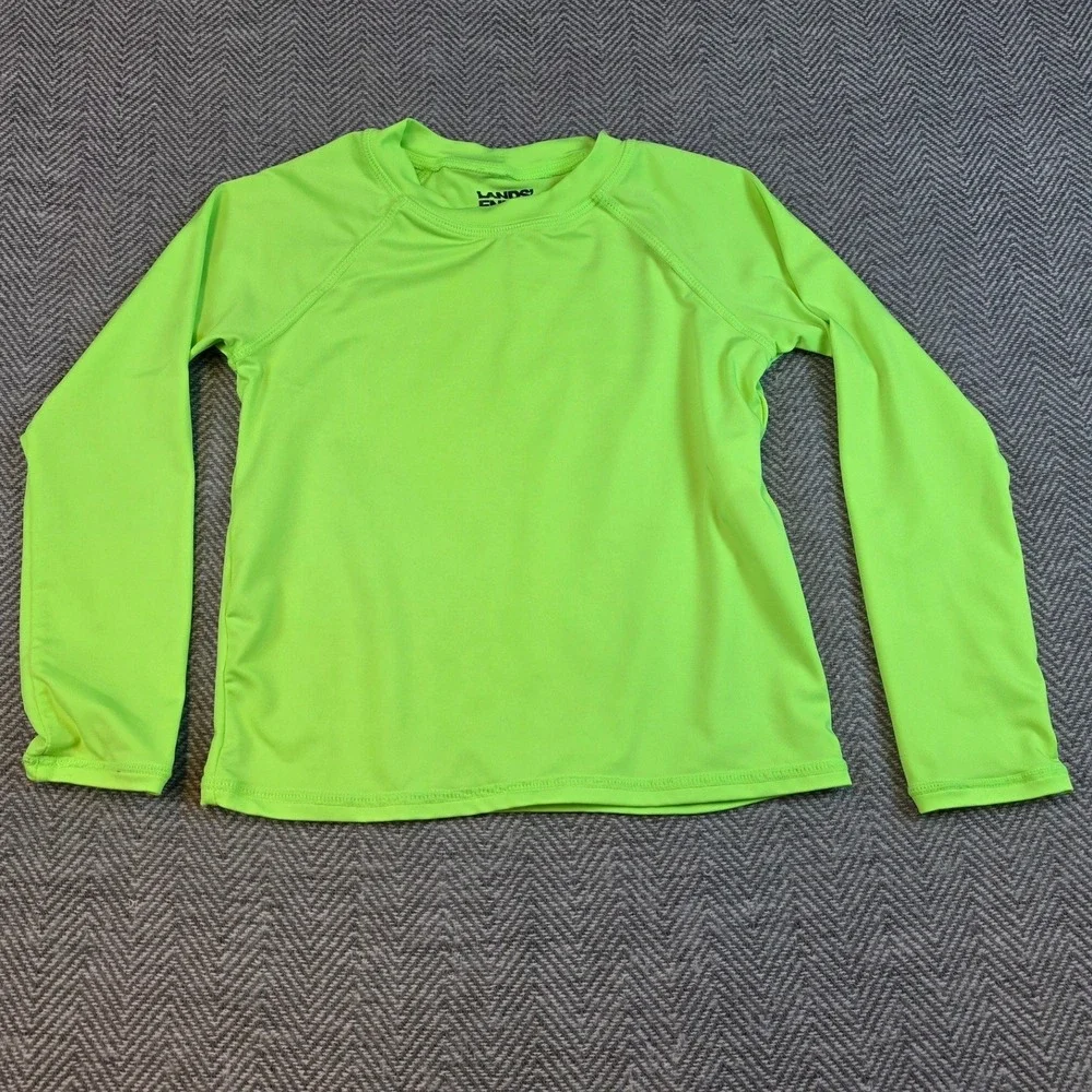 Lands End Boys Long Sleeve Rash Guard Neon Lime Green Swim Shirt 4T RN168874